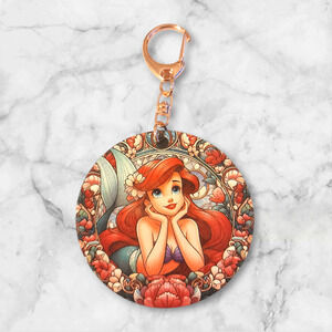 Princess Ariel Little Mermaid Floral Fan Art Keychain/ Bag Clip